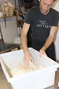 Holger mixing focaccia dough