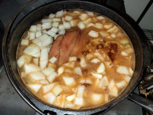 Sopa de Garbanzo cooking on the stove