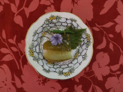 Pickles with grape leaf