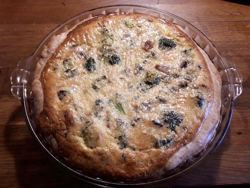 Completed quiche, straight from the oven