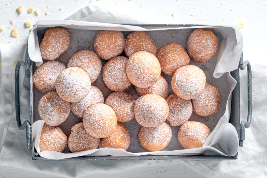 Cake donut holes with powdered sugar