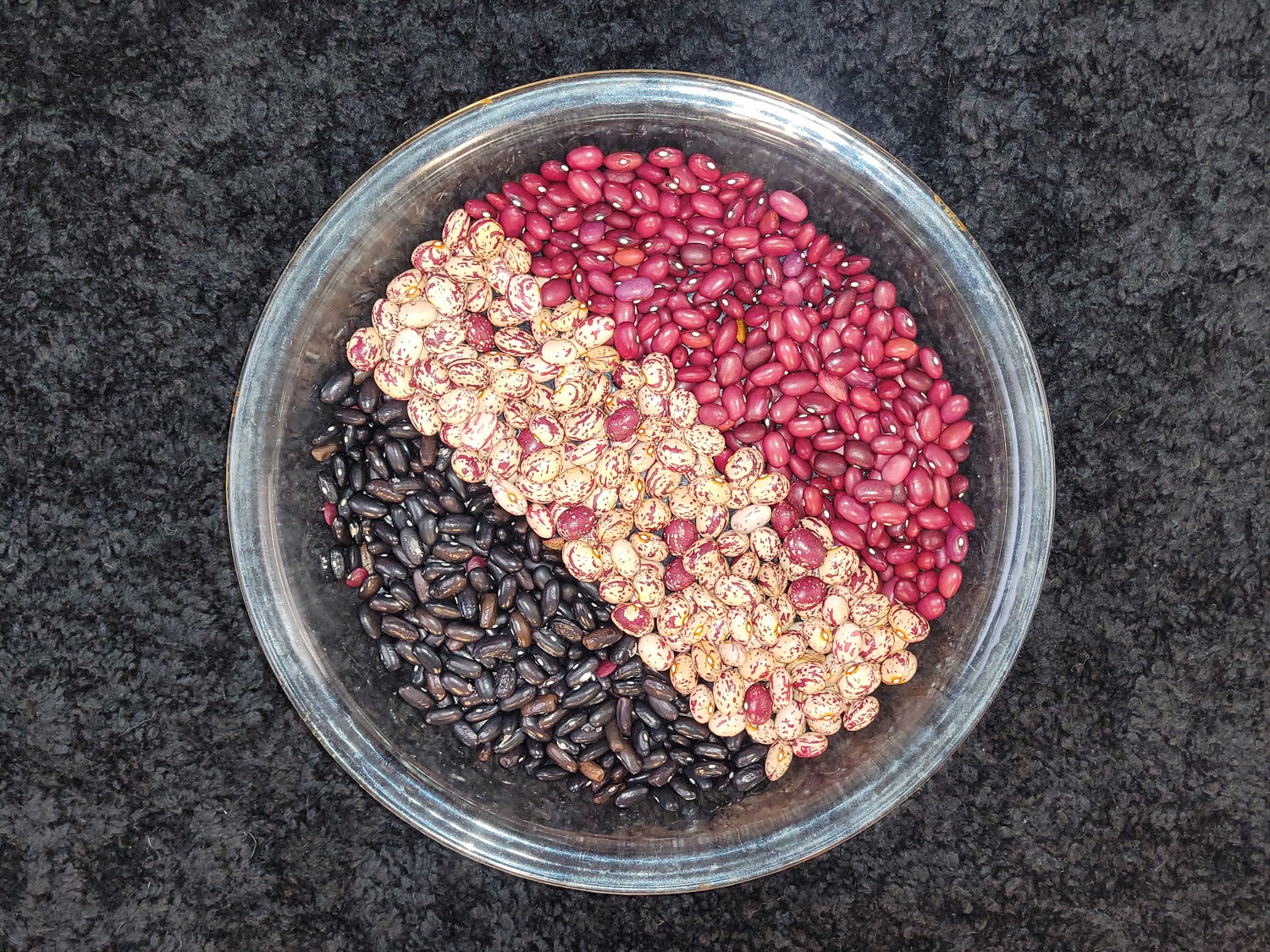 3 Beans for chili, anasazi beans, pinto beans and turtle beans