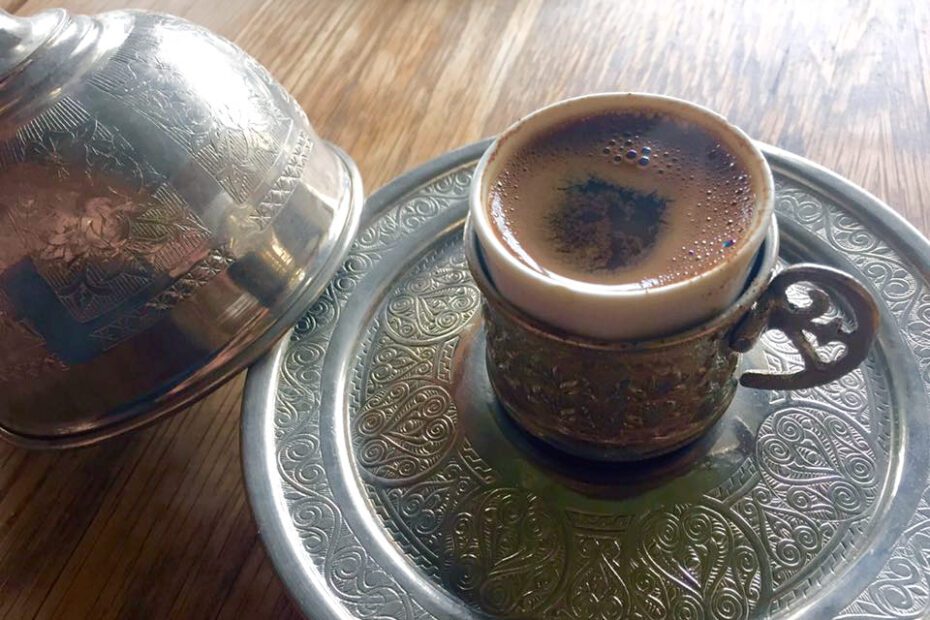 Greek coffee in a silver cup
