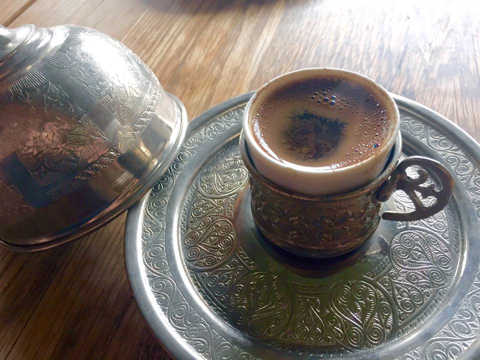 Greek coffee in a silver cup