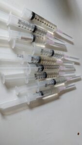 My remaining stock of liquid culture in syringes, as it comes from the vendor